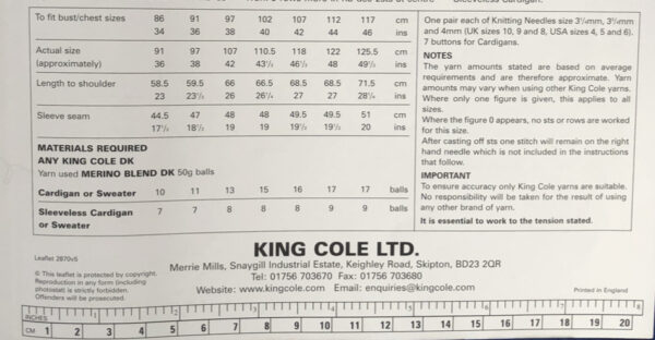 King Cole  DK Knitting Pattern 2870 - Image 2
